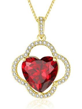 Gold Clover Pendant Necklace with Ruby Birthstone - Perfect Gift for Women